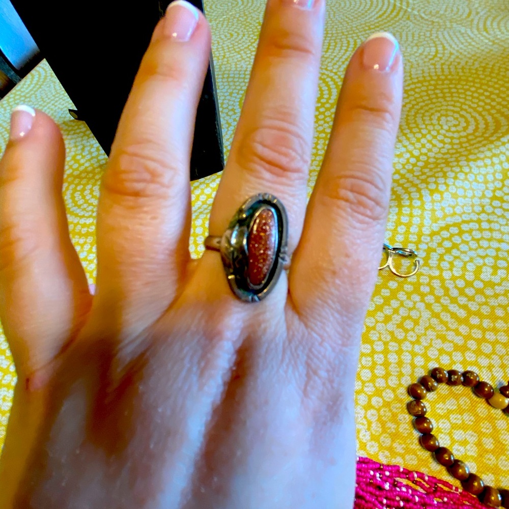 Size 8 brown sparkle sterling silver ring.